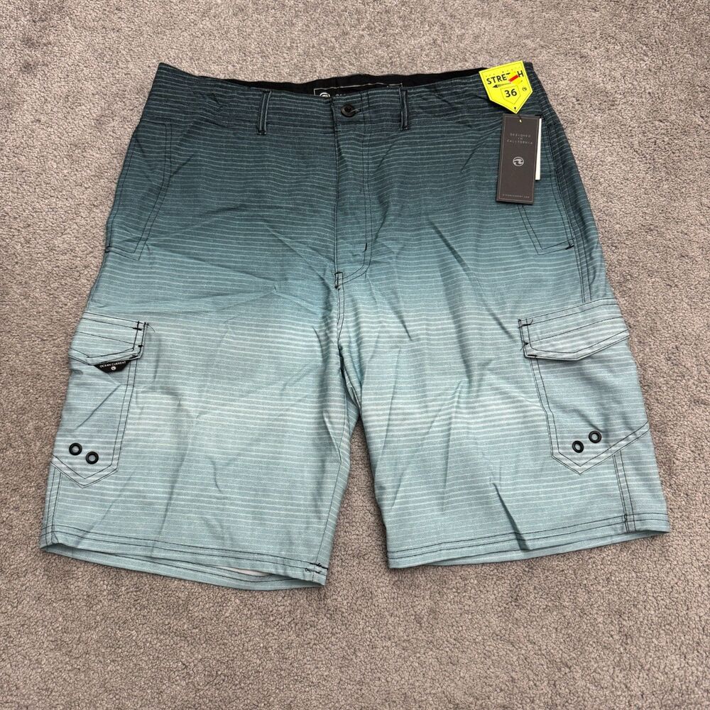 Ocean Current Amphibious Hybrid Cargo Board Shorts Mens 36 Blue Ombre Stripe NWT